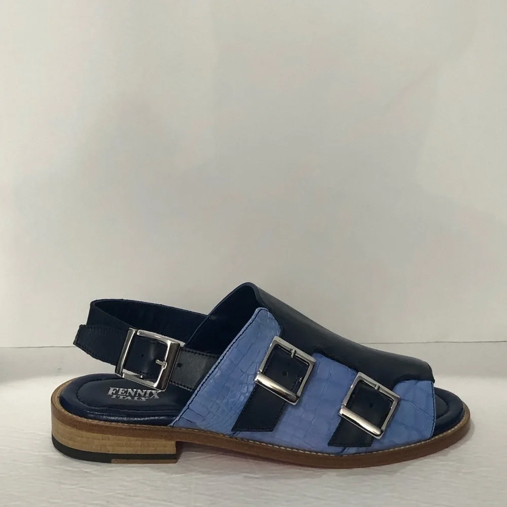 Fennix Italy sandal navy/sky leather/alligator